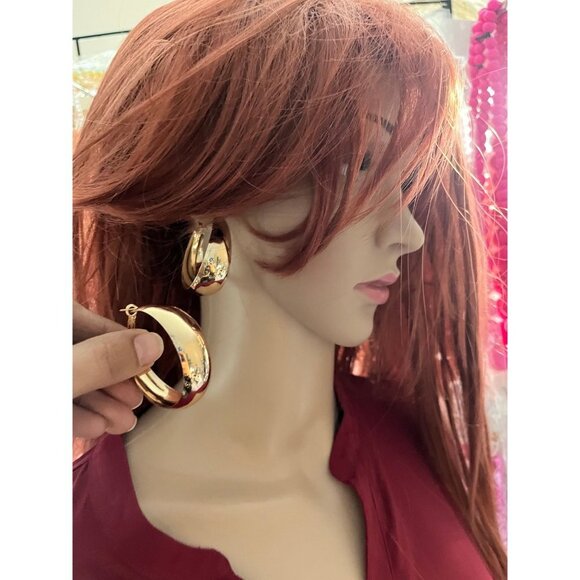 Big gold hoops vintage style earring chunky geometric gold earring , - Picture 4 of 8